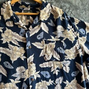 Steve & Barry's VTG Men's Sz XXL Navy Blue Tan Hawaiian Tropical Floral Shirt